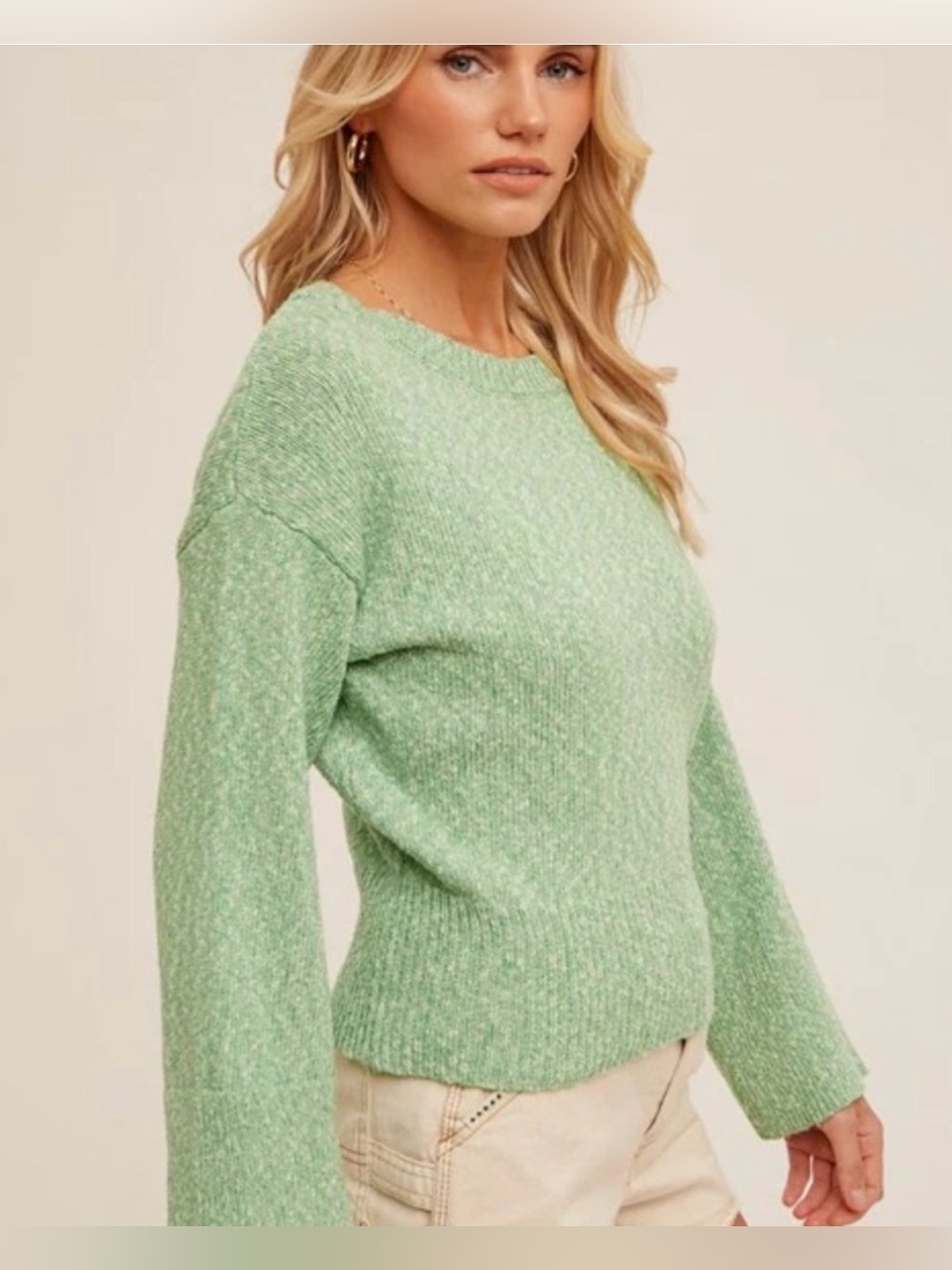 NWT Pistachio Crewneck Knit Women's Sweater - 100% Cotton - Picture 2 of 4